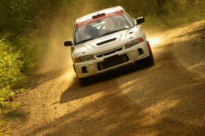 Chris Gilligan / Joe Petersen Mitsubishi Lancer Evo IV at a high-speed left-hander near the finish of Halverson Lake, SS 1.