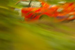 Matthew Johnson / Wendy Nakamoto Subaru WRX at speed down a straight on Halverson Lake, SS1.