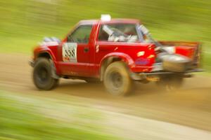 Jim Cox / Richard Donovan Chevy S-10 at speed down a straight on Halverson Lake, SS1.