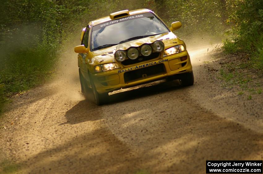 Doug Havir / Scott Putnam Subaru Impreza at speed near the finish of Halverson Lake, SS1.