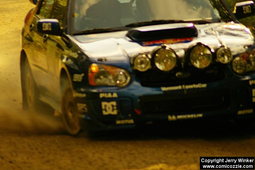 Travis Pastrana / Christian Edstrom Subaru WRX STi limps to the end of SS1, Halverson Lake, with no right-front tire.