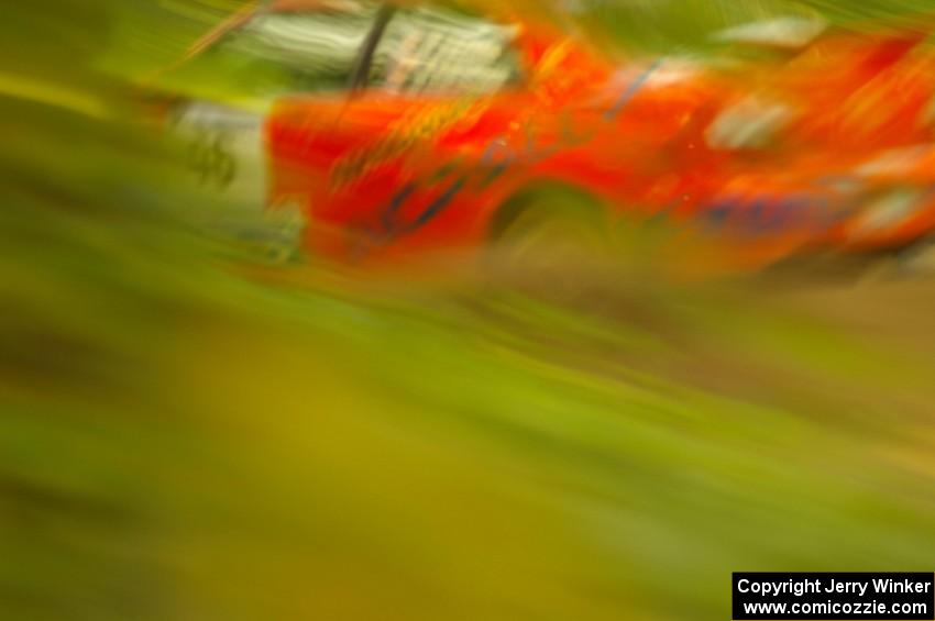 Matthew Johnson / Wendy Nakamoto Subaru WRX at speed down a straight on Halverson Lake, SS1.