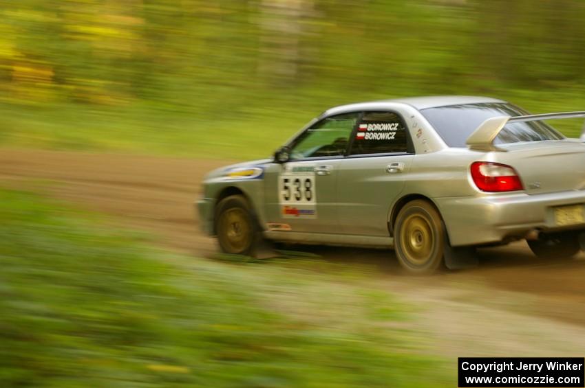 Robert Borowicz / Mariusz Borowicz Subaru WRX STi at speed on SS1, Halverson Lake.