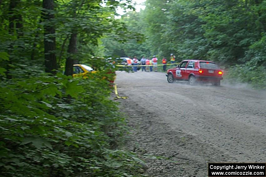 Paul Koll / Matt Wappler VW GTI at the first hairpin left on SS1.