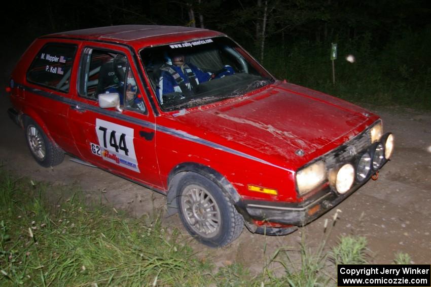 Paul Koll / Matt Wappler VW GTI prepares for a 90-right on SS4.