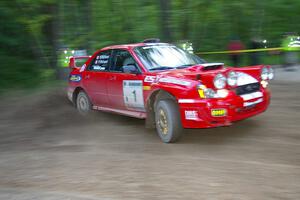 Pat Richard / Nathalie Richard Subaru WRX STi drifts beautifully through a 90-right on SS2, Spur 2.