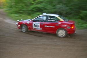 Scott Parrott / Breon Nagy Dodge Neon at speed through a 90-right on SS2, Spur 2.