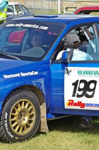 Travis Pastrana / Christian Edstrom Subaru WRX STi at day two parc expose at Bemidji Speedway.