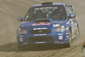 Travis Pastrana / Christian Edstrom Subaru WRX STi drifts the final corner at Bemidji Speedway, SS8.