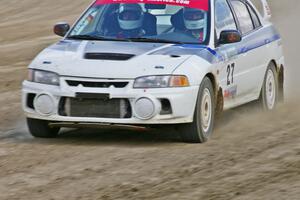 Chris Gilligan / Joe Petersen Mitsubishi Lancer Evo IV comes through the final corner at the Bemidji Speedway, SS8.