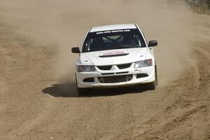 Tim Paterson / John Allen Mitsubishi Lancer Evo VIII drifts out of the final corner at the Bemidji Speedway, SS8.