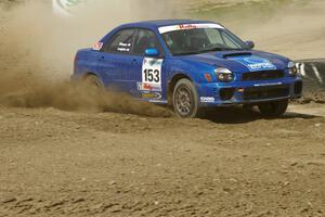 Eric Langbein / Jeremy Wimpey Subaru WRX drifts through the infield at the Bemidji Speedway, SS8.