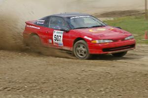 Micah Wiitala / Jason Takkunen Mitsubishi Eclipse GSX sprays gravel through the infield at the Bemidji Speedway, SS8.