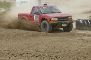 Jim Cox / Richard Donovan Chevy S-10 through the infield at the Bemidji Speedway, SS8.