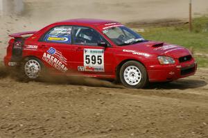 John Cirisan / Josh Hamacher Subaru WRX drifts through the infield at the Bemidji Speedway, SS8.