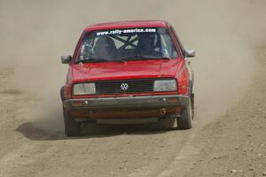 Paul Koll / Matt Wappler VW GTI exits out of the final corner of SS8, Bemidji Speedway.