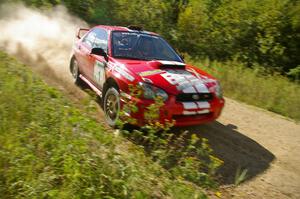 Pat Richard / Nathalie Richard Subaru WRX STi at speed on SS10, Chad's Yump.