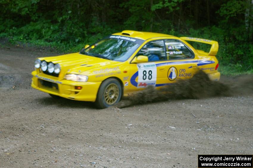 Doug Havir / Scott Putnam Subaru Impreza at speed through a 90-right on SS2, Spur 2.