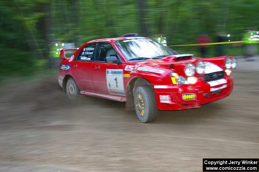 Pat Richard / Nathalie Richard Subaru WRX STi drifts beautifully through a 90-right on SS2, Spur 2.