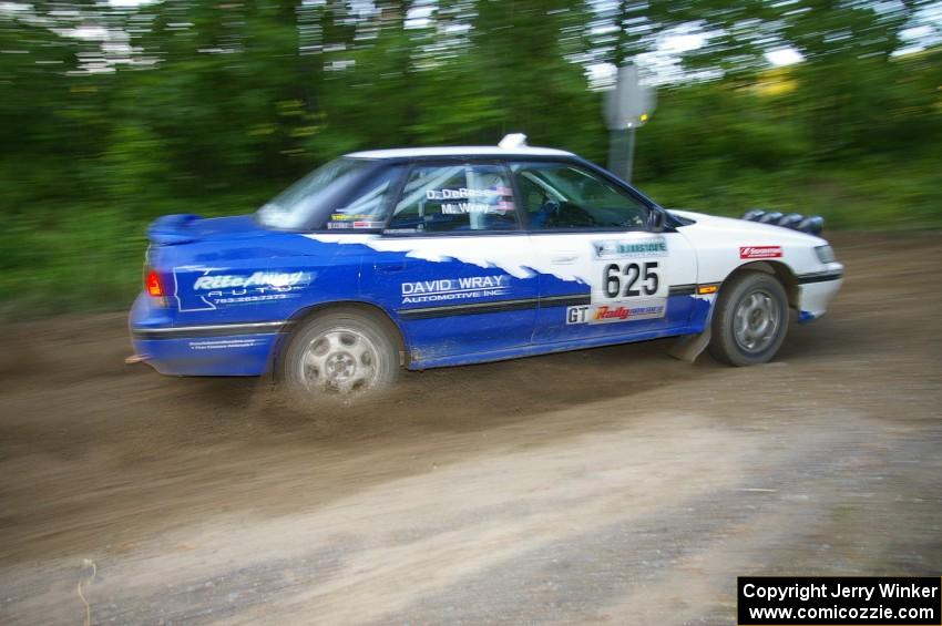 Mike Wray / Don DeRose Subaru Legacy Sport at speed through a 90-right on SS2, Spur 2.