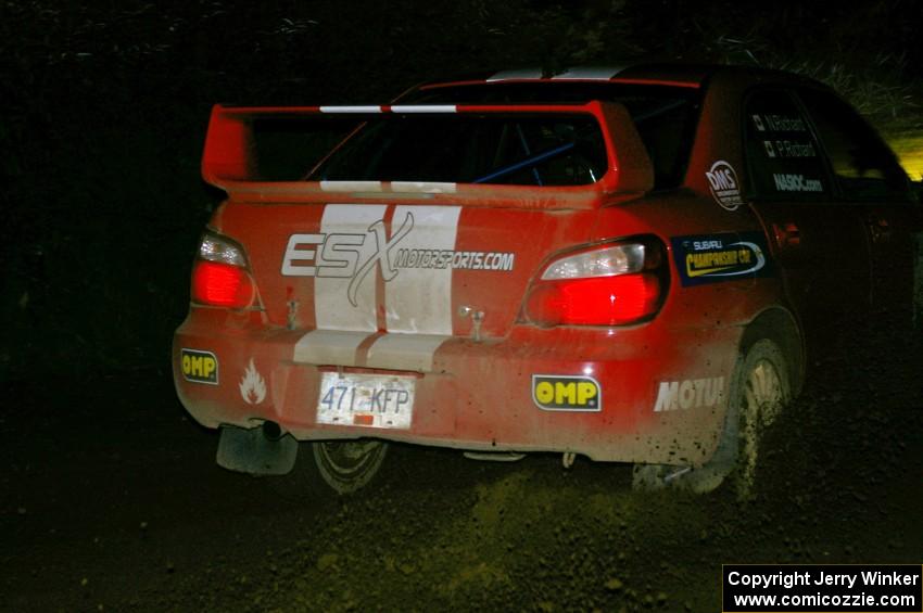 Pat Richard / Nathalie Richard Subaru WRX STi comes out of a 90-left on SS7, Blue Trail.