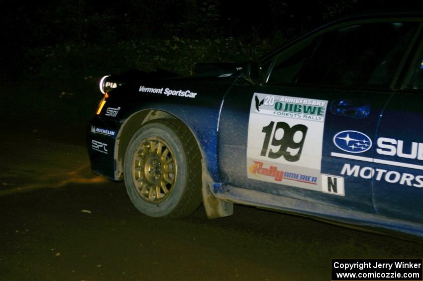 Travis Pastrana / Christian Edstrom Subaru WRX STi comes out of a 90-left on SS7, Blue Trail.