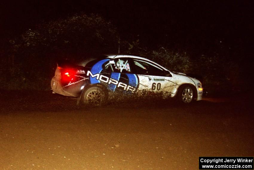 Bruce Davis / Jimmy Brandt Dodge SRT-4 drifts through a 90-left on SS7, Blue Trail.