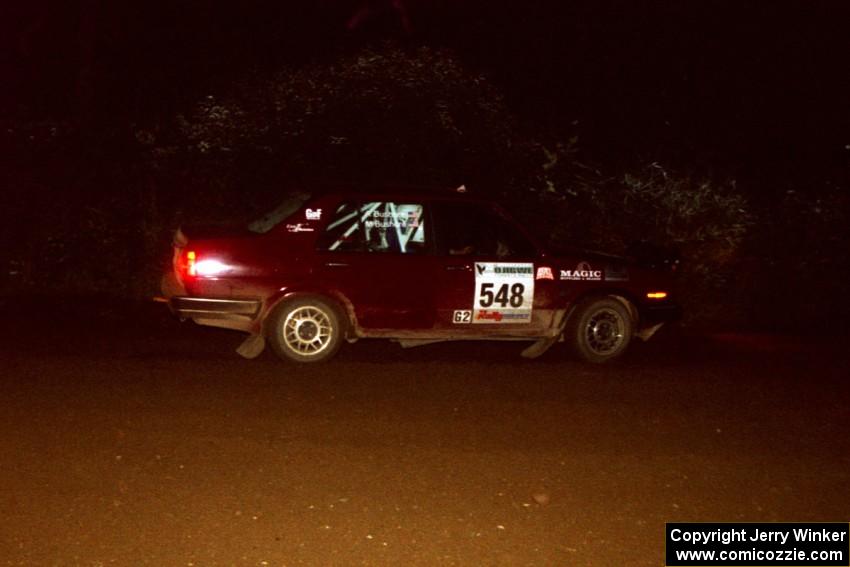 Matt Bushore / Andy Bushore VW Jetta drifts through a 90-left on SS7, Blue Trail.