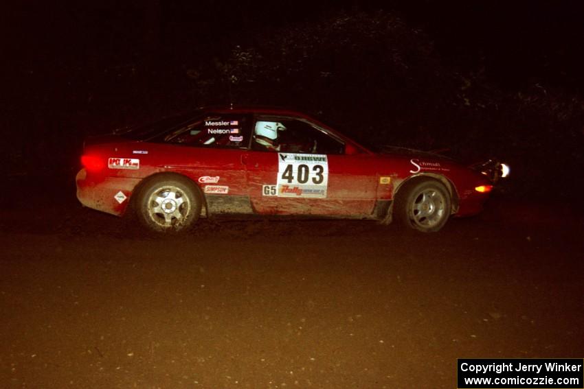 Erick Nelson / Greg Messler Ford Probe GT at speed through a 90-left on SS7, Blue Trail.