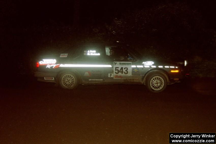 Mike Merbach / Jeff Feldt VW Jetta at speed through a 90-left on SS7, Blue Trail.