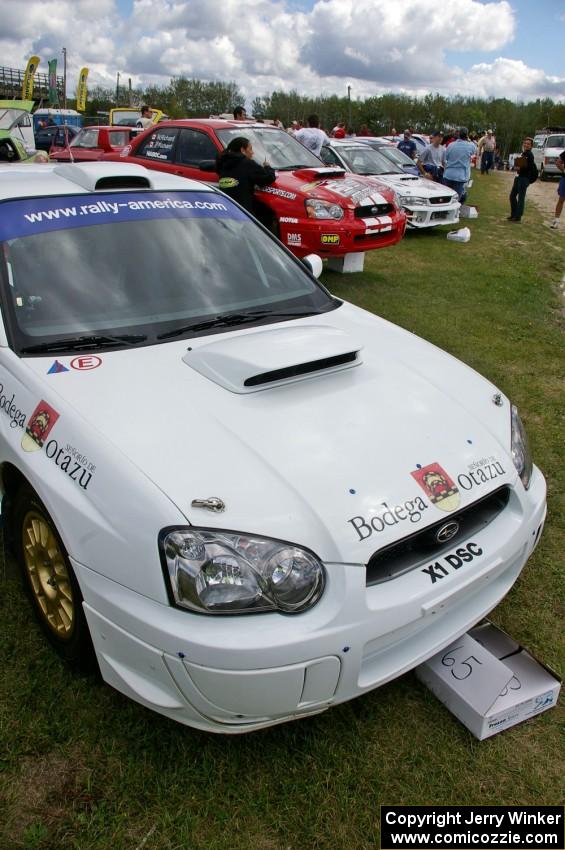 Stig Blomqvist / Ana Goni Subaru WRX STi at day two parc expose at Bemidji Speedway.