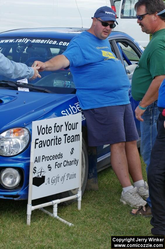 Mark Utecht / Rob Bohn Subaru WRX at park expose before the Speedway stage.