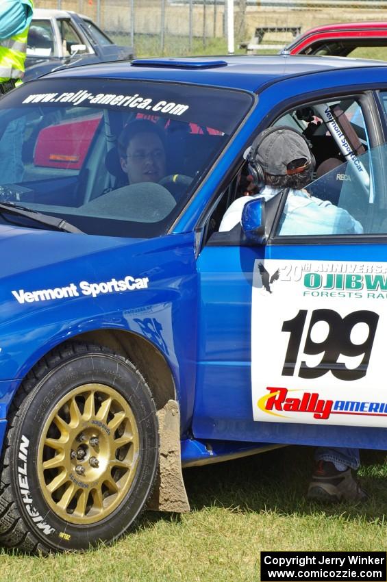 Travis Pastrana / Christian Edstrom Subaru WRX STi at day two parc expose at Bemidji Speedway.