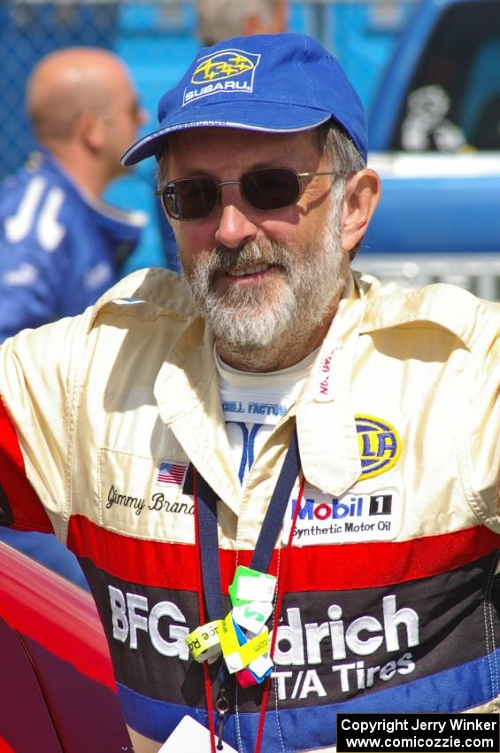 Veteran navigator Jimmy Brandt at day two parc expose at Bemidji Speedway.