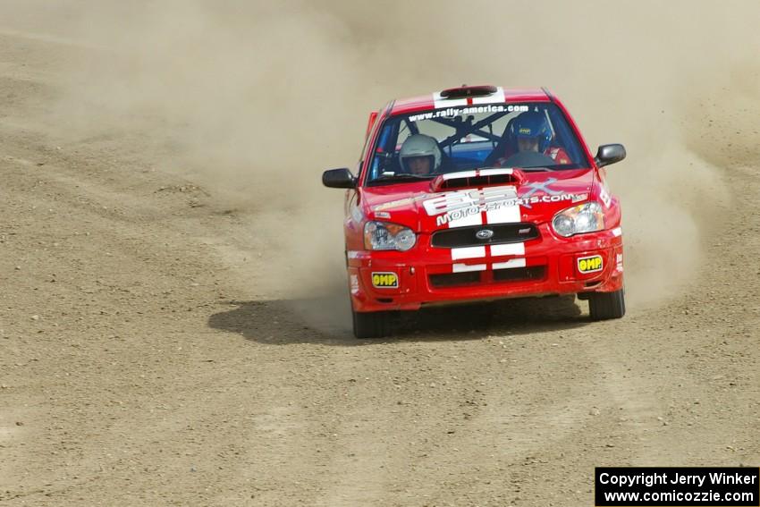 Pat Richard / Nathalie Richard Subaru WRX STi comes out of the final corner onto the front-straight on Bemidji Speedway, SS8.