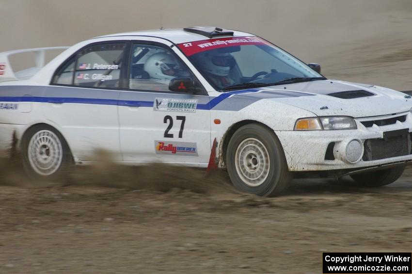 Chris Gilligan / Joe Petersen Mitsubishi Lancer Evo IV drifts through the infield at the Bemidji Speedway, SS8.