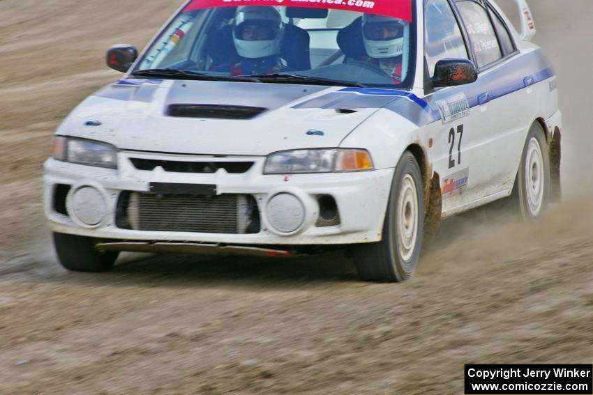 Chris Gilligan / Joe Petersen Mitsubishi Lancer Evo IV comes through the final corner at the Bemidji Speedway, SS8.