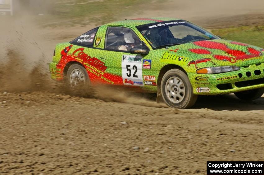 Doug Shepherd / Pete Gladysz Mitsubishi Eclipse sprays gravel through the infield at the Bemidji Speedway, SS8.