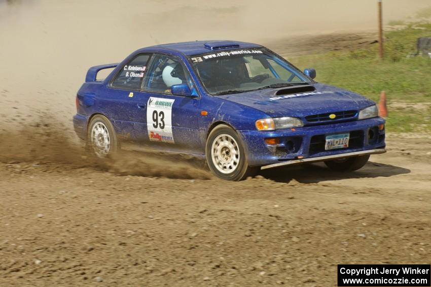 Bob Olson / Conrad Ketelson Subaru 2.5RS drifts through the infield at the Bemidji Speedway, SS8.