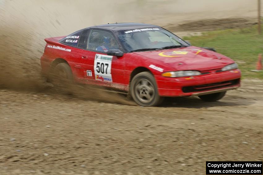 Micah Wiitala / Jason Takkunen Mitsubishi Eclipse GSX sprays gravel through the infield at the Bemidji Speedway, SS8.