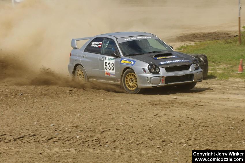 Robert Borowicz / Mariusz Borowicz Subaru WRX STi drifts through the infield at the Bemidji Speedway, SS8.