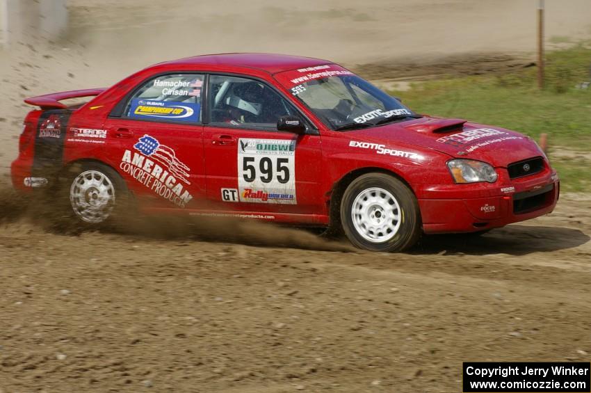 John Cirisan / Josh Hamacher Subaru WRX drifts through the infield at the Bemidji Speedway, SS8.