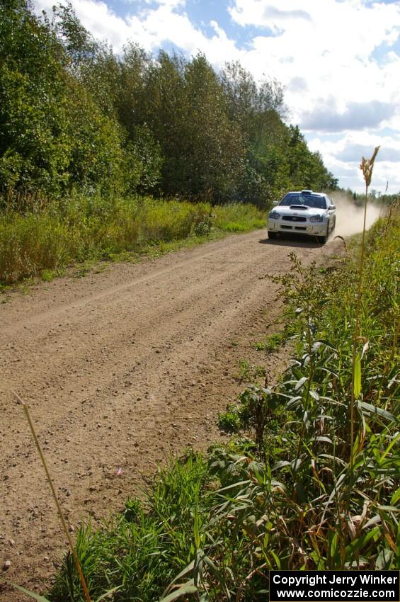 Stig Blomqvist / Ana Goni on SS10 (Chad's Yump) at 100+ mph in their Subaru WRX STi.