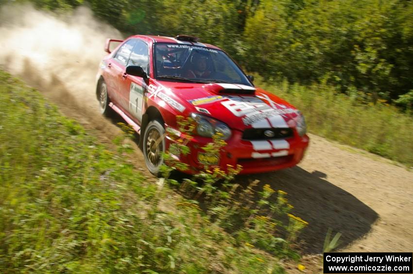 Pat Richard / Nathalie Richard Subaru WRX STi at speed on SS10, Chad's Yump.