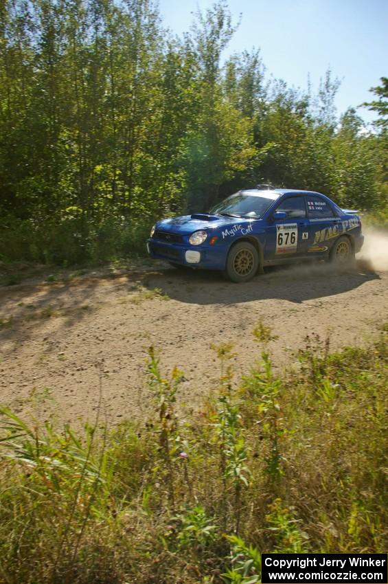 Mark McElduff / Damien Irwin Subaru WRX STi prepare for a fast sweeping right on SS10, Chad's Yump.