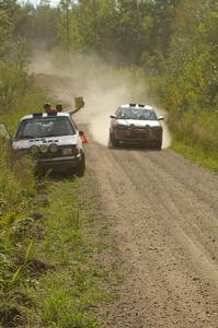 Scott Parrott / Breon Nagy Dodge Neon passes the Dave Sterling / Stacy Sterling Dodge Omni GLH on SS10, Chad's Yump.