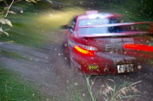 Pat Richard / Nathalie Richard Subaru WRX STi drifts through the spectator point on SS13, Sockeye Lake.