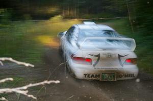 Matt Iorio / Ole Holter Subaru Impreza drifts through the spectator point on SS13, Sockeye Lake.