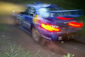 Travis Pastrana / Christian Edstrom Subaru WRX STi drifts through the spectator point on SS13, Sockeye Lake.