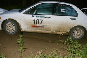 Tim Paterson / John Allen Mitsubishi Lancer Evo VIII at speed through the spectator point on SS13, Sockeye Lake.